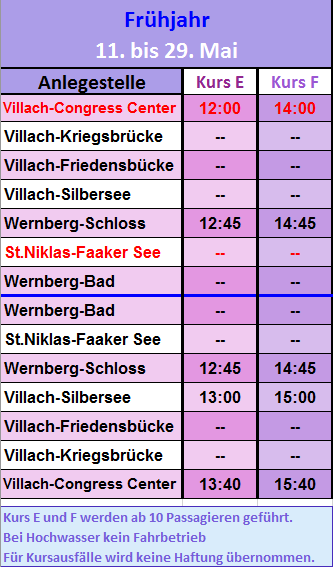 Fahrplan Drau Frühjahr