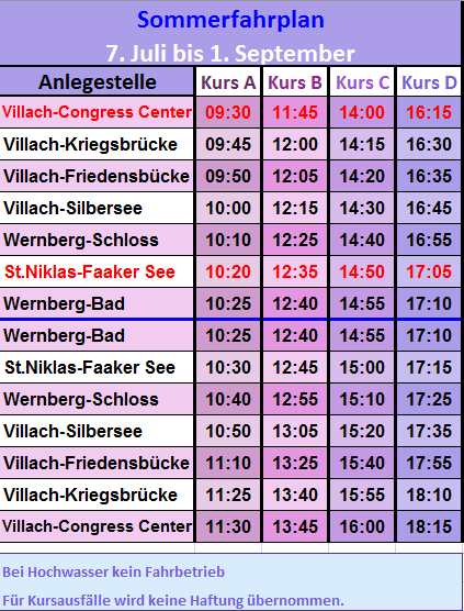 Fahrplan Drau Sommer