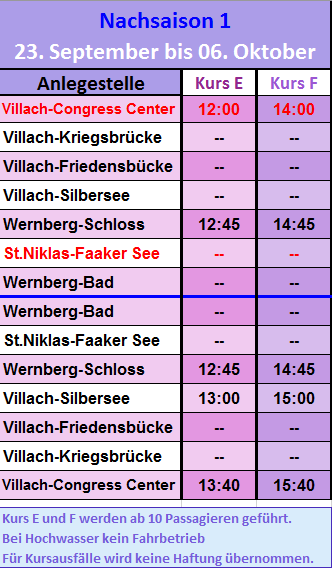 Fahrplan Drau Nachsaison 1