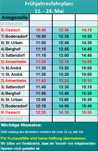 Fahrplan Ossiachersee Frühjahr