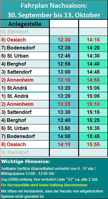 Fahrplan Ossiachersee Nachsaison