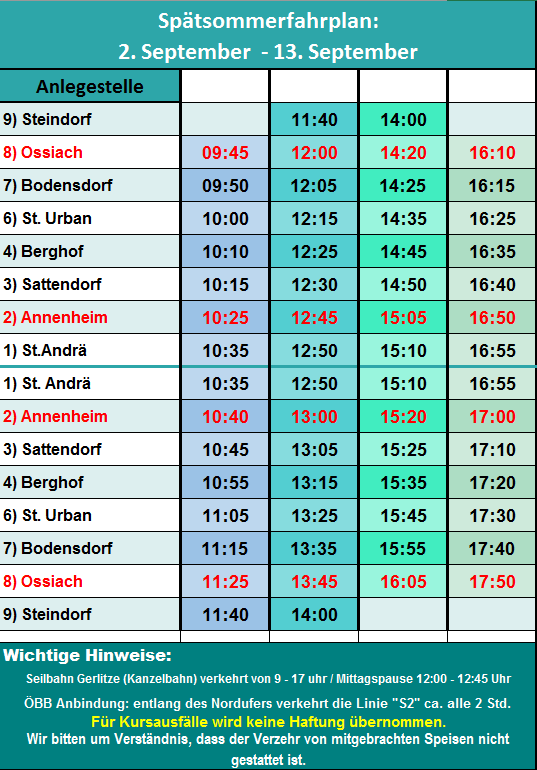 Fahrplan Ossiachersee Spätsommer